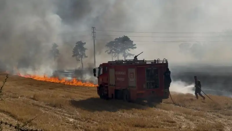 Kırklareli’nde Dikkat Çeken Anız Yangını Hayatları Tehlikeye Attı